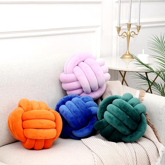 Petrella Knot Pillows Ball Round Throw Pillows Home Decor Cushion Decorative Aesthetic Throw Pillows，Orange 8inch