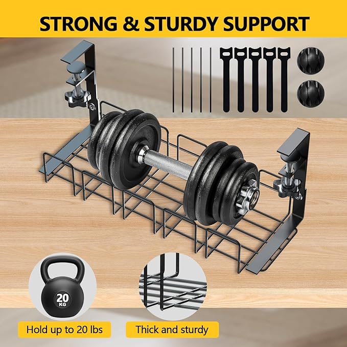 Under Desk Cable Management Tray,15.7” No Drill Cord Organizer with Clamps for Wire Management,4MM Under Desk Cable Management Tray for Home Office,Metal