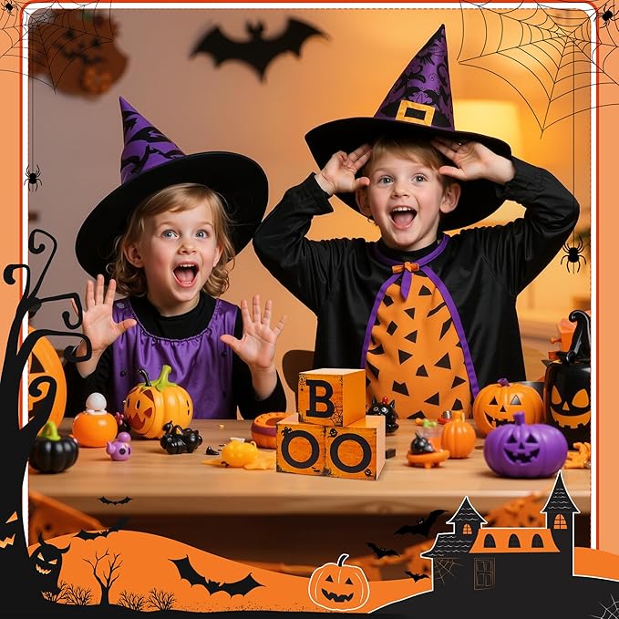 3 Pcs Halloween Wooden Tiered Tray Decor, Boo Decorations Gifts for Home, Halloween Table Centerpiece for Fall Party Kitchen