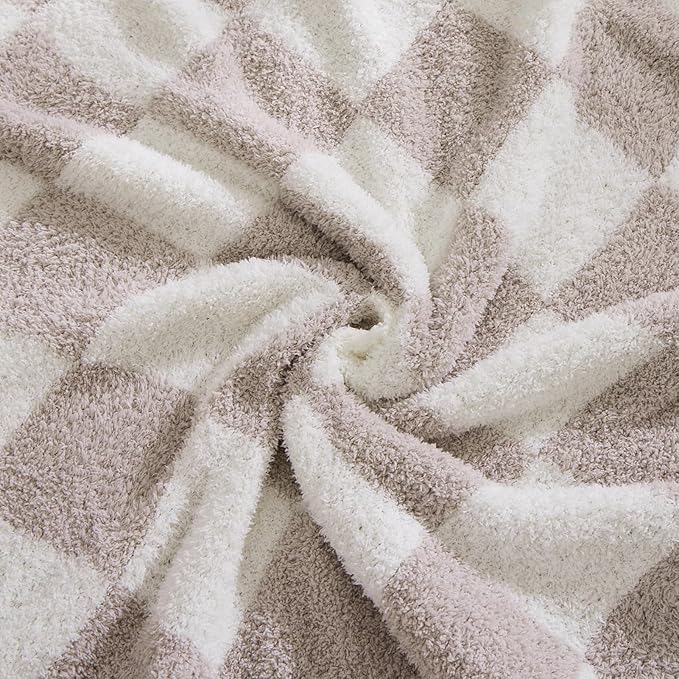 WRENSONGE Checkered Throw Blanket, Taupe Soft Cozy Fluffy Warm Hand Made Throw Blankets for Couch, Sofa, Chair, Bed, Camping, Picnic, Travel Lightweight Bed Blanket - 60"*80"