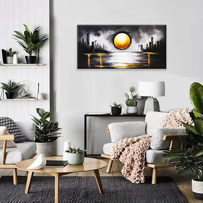 Abstract Black And Gold Wall Art Print Canvas Art Wall Decor Painting Abstract Art Prints Minimalist Artwork Pictures For Bedroom Kitchen Office Bathroom Home Wall Decor 20" × 40"