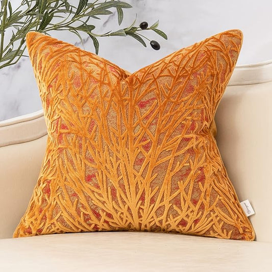 Yangest Orange Yellow Twigs Throw Pillow Cover Branches Velvet Cushion Case Neutral Pillowcase for Sofa Couch Bedroom Living Room Home Decor,20x20 Inch