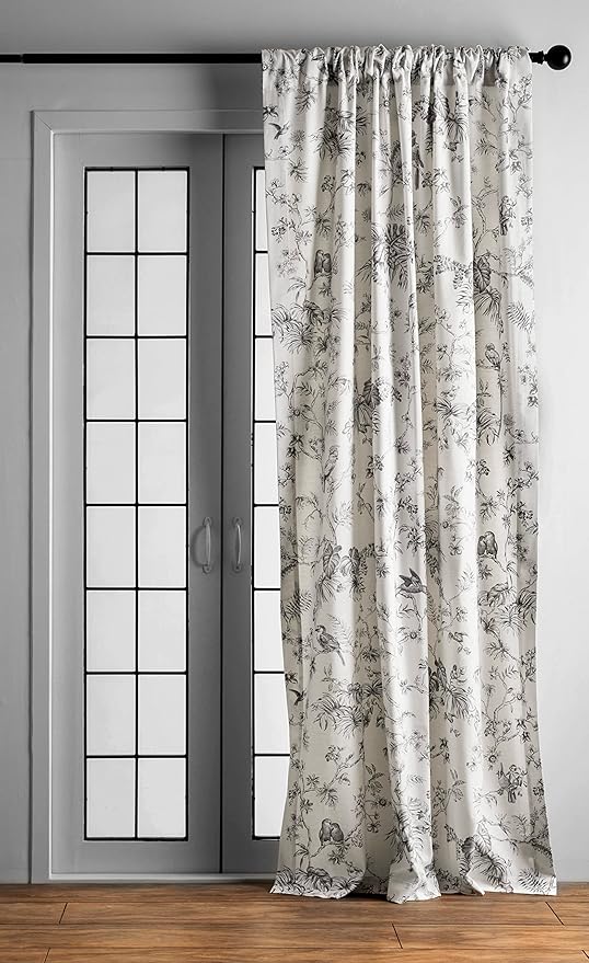 Maison d' Hermine Curtains for living room 100% Cotton 84 inch length Two Panels Light Filtering Toile Curtains for Bedroom Windows with rod and loop Pockets Drapes (Jouy Paradise Grey, 50"W x 84"L)