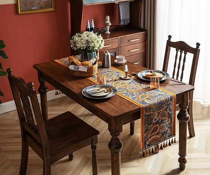13×72 Inch Table Runner, Retro-Luxury Tassels Series for Kitchen Dining Table Holiday Decoration (Royal Nuts)