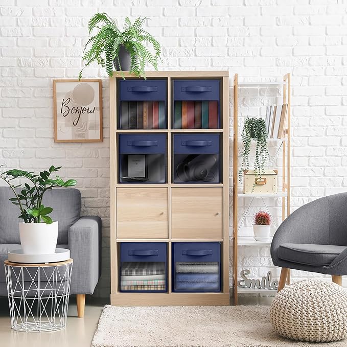 Sorbus 11 Inch Storage Bins with Clear Window - 6 Foldable Baskets for Organizing Clothes, Toys, Books - Sturdy Collapsible Fabric Storage Cubes with Handle - Storage Baskets for Shelves, Closets