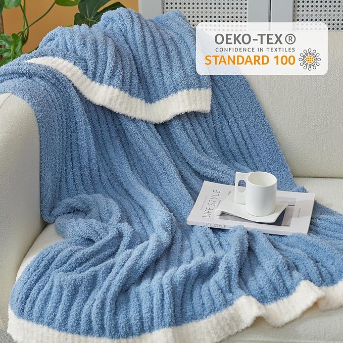 Snuggle Sac Queen Size Blanket for Bed, Soft Luxurious Bedding Blankets, Large Fuzzy Plush Microfiber Blankets, Washed Blue, 90x90 inches