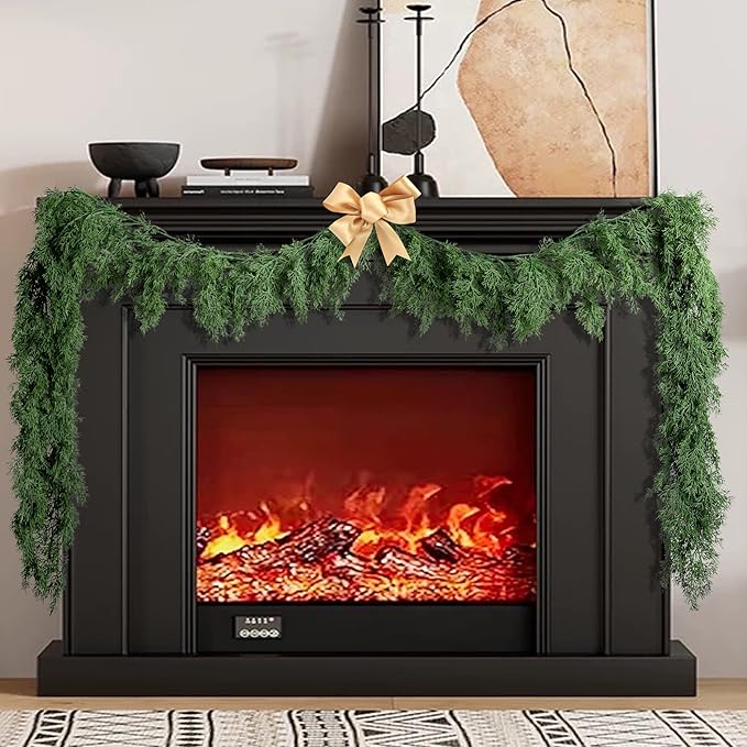 9.8 Ft Realistic Touch Norfolk Pine Garland, Greenery Artificial Pines Cypress Garland, Fake Christmas Pine Garlands for Xmas Table Mantle Fireplace Window Home Indoor Outdoor Decoration
