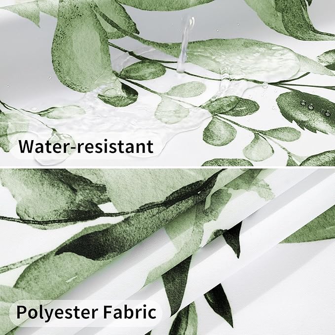 QiyI No Hook Shower Curtain with Snap in Fabric Liner, Olive Green Eucalyptus Shower Curtain with See Through Top Window, Waterproof Washable Cloth Ringless Shower Curtain Set for Bathroom, 72 x 75