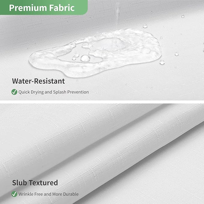 Extra Long No Hook Shower Curtain with Snap-in Fabric Liner Set,Slub Textured Fabric Shower Curtains for Bathroom,Hotel Style Modern Shower Curtain,Water Repellent & Washable,71x86(84),White