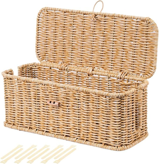 BROWNLILY Cable Management Box, Rattan Style Cord Organizer for Desk Cord Hider Outlet Covers Baby Proofing for Power Strip TV PC Router Charger Under Desk Storage - Natural Small