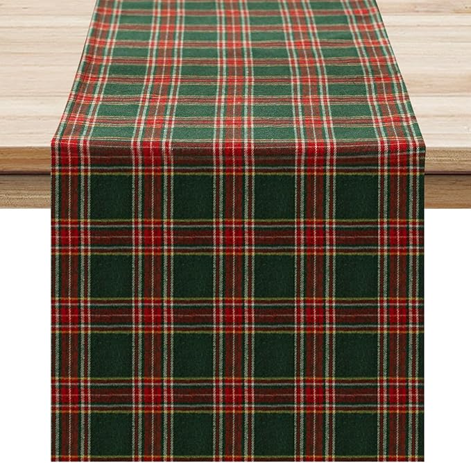 Softalker Christmas Checkered Tartan Table Runner - Green Buffalo Plaid Xmas Stain Resistant Washable Table Decoration for Dining/Parties/Holiday Decor, 13 x 48 Inch