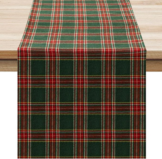 Softalker Christmas Checkered Tartan Table Runner - Green Buffalo Plaid Xmas Stain Resistant Washable Table Decoration for Dining/Parties/Holiday Decor, 13 x 48 Inch