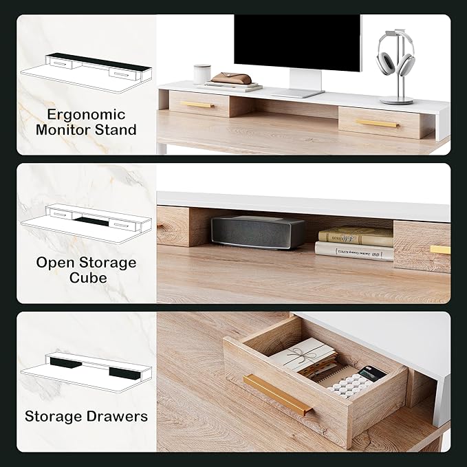 Standing Desk with 4 Drawers, 47.2 x 23.6 Inch Whole Piece Height Adjustable Electric Sit Stand Desk, Computer Home Office Workstation with Open Storage Shelf, Light Walnut