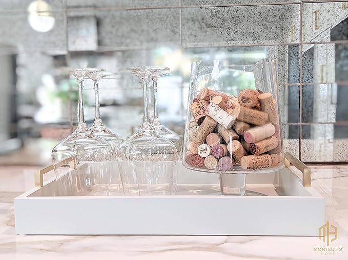 Decorative Coffee Table Tray - Ottoman Tray - Breakfast, Drinks, Liquor Serving Platter - from Farmhouse to Modern - Matte Finish - Champagne Gold Handles - Harbor Gray