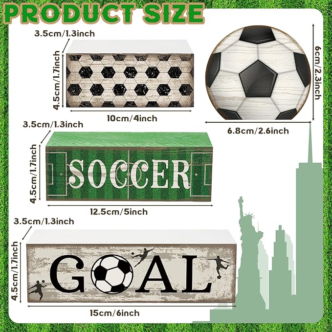 4 Pcs Soccer Party Decorations Soccer Table Centerpiece Football Tiered Tray Decor Wooden Ball Block Signs Gift Sports Themed Table Decorations for Boys Baby Shower Party Supplies Decor