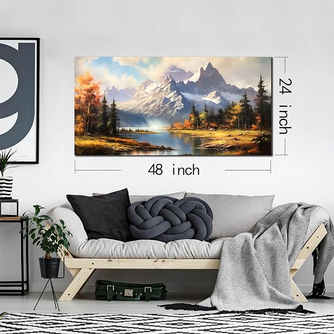 Mountain Wall Art for Living Room Bedroom Office Nature Wall Art Large Mountain Lake Forest Landscape Pictures Modern Artwork Framed Wall Decor Canvas Prints 24x48 Inch