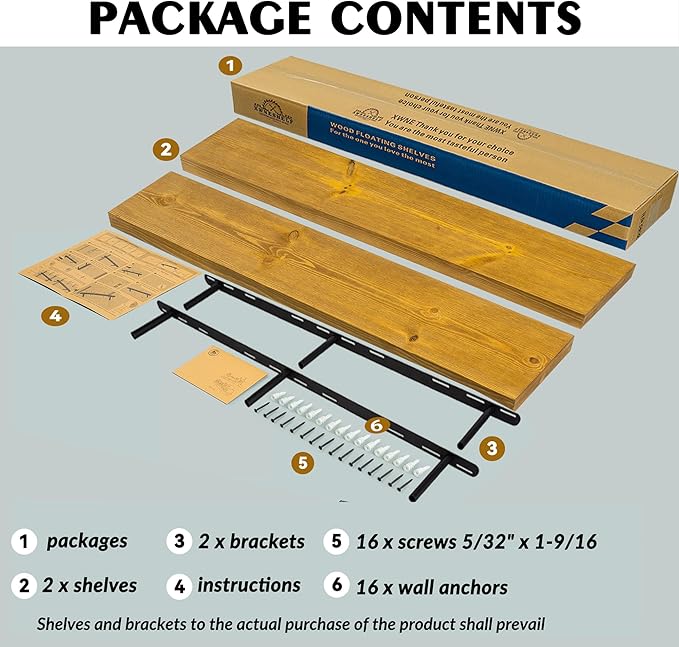 Wood Floating Shelves,48 inch Rustic Wood Wall Shelves for Bathroom Living Room Bedroom Kitchen Farmhouse Laundry Room Set of 2,Handmade-Thickened Wall Shelf (Golden Oak, 48''x8''x1.5'')