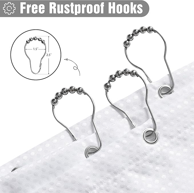 Grey and White Shower Curtain Sets for Bathroom, Modern Cool Ombre Geometric Waffle Cloth Fabric Polyester Shower Curtain Liner for Mens, Durable and Machine Washable, 72 x 72 Inches