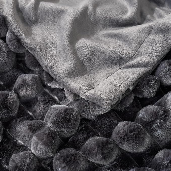 Cozy Bliss Faux Fur Throw Blanket for Couch, Cozy Warm Plush Striped Blanket for Sofa Bedroom Living Room, 90 * 90 Inches Tie-dye Black