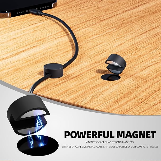 Viaky 8-Pack Magnetic Cable Holder Black, Self Adhesive Silicone Magnet Cable Straps, Strong Cord Holder for Phone Charge, Wire Management for Nightstand, Wall, Office, Home, Car, Desk