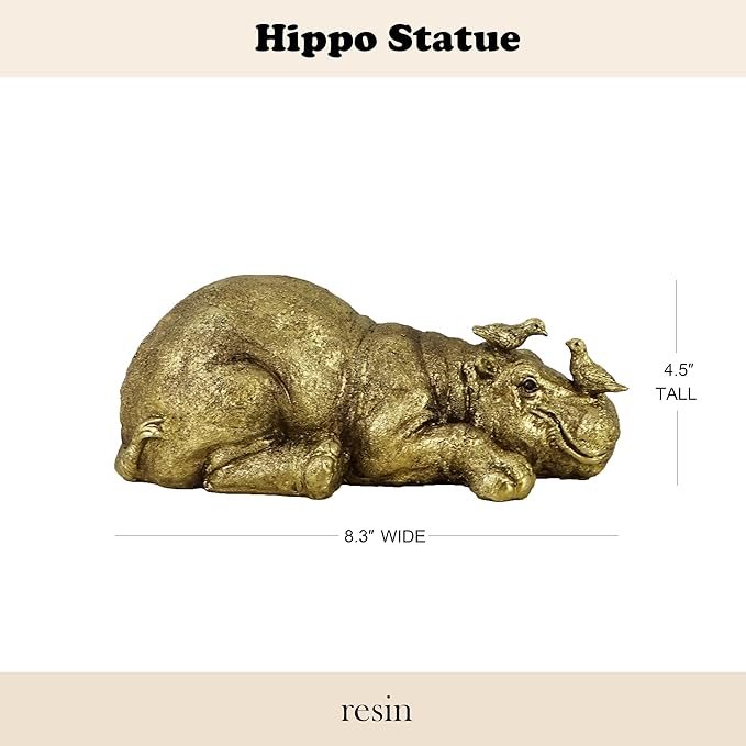 7-Inch Mini Hippo Statue - Resin Hippopotamus Figurine for Car Dashboard, Home Decor & Office Desktop, Cute Animal Ornaments for Shelf/Cabinet Display