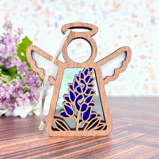 3.5" (H) Texas Bluebonnet Ornament - Angel Wings Shelf Decor - Sentimental Gift for Mom - Unique Texan Decorations