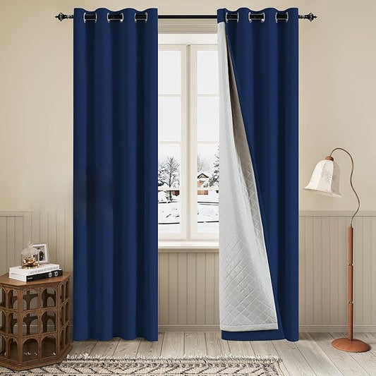 3-in-1 Thermal Grommet Blackout Curtains for Bedroom-100% Blackout Sound Proof Curtains for Winter 1 Panel Navy Blue 50x84 Inch