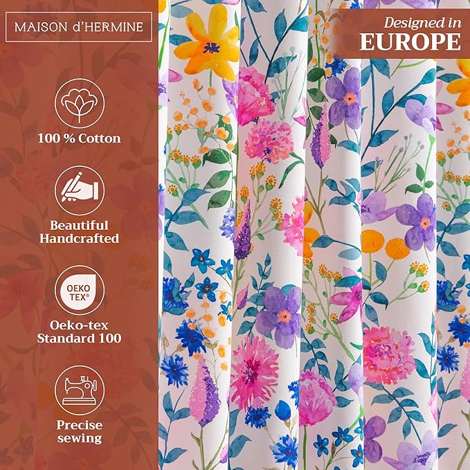 Maison d'Hermine Curtains for Living Room 100% Cotton 124 inch Length One Panel Window Curtains for Bedroom with Loop & Rod Pockets - Maia, 50" W x 124" L