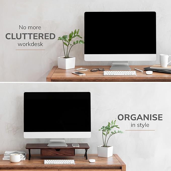 Anji Mountain Monitor Stand - Desktop Organizer & Laptop Riser, Ergonomic Monitor Riser, Space-Saving Monitor Stand for Desk, Durable Construction, Easy Assembly, Ideal for Home & Office,Walnut