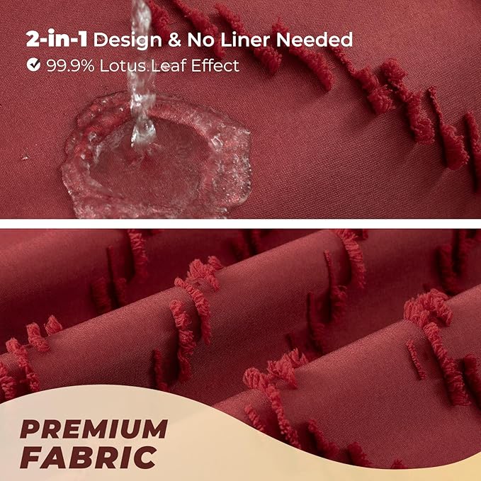 78inches Long Burgundy Shower Curtain Boho Farmhouse Shower Curtain 72 x 78 Tufted Chevron Textured Minimalist Shower Curtains for Bathroom