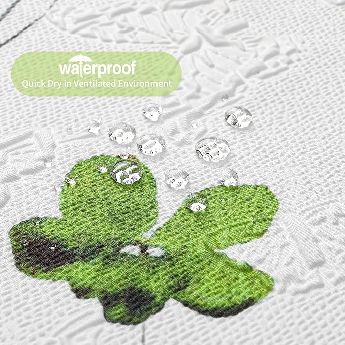 QiyI Watercolor Floral Shower Curtain, 3D Embossed Butterflies Green Pink Flower Bathroom Curtain, Minimalist White Cloth Bath Curtain, Waterproof Fabric Textured Shower Curtain Set with Hooks, 72x72