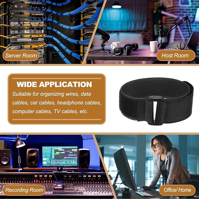 PATIKIL 12 x 0.79 Inch Reusable Cable Ties 10 Pcs Adjustable Hook and Loop Straps Cord Management Wire Wrap Cord Ties Organizer for Home Office Cables, Black