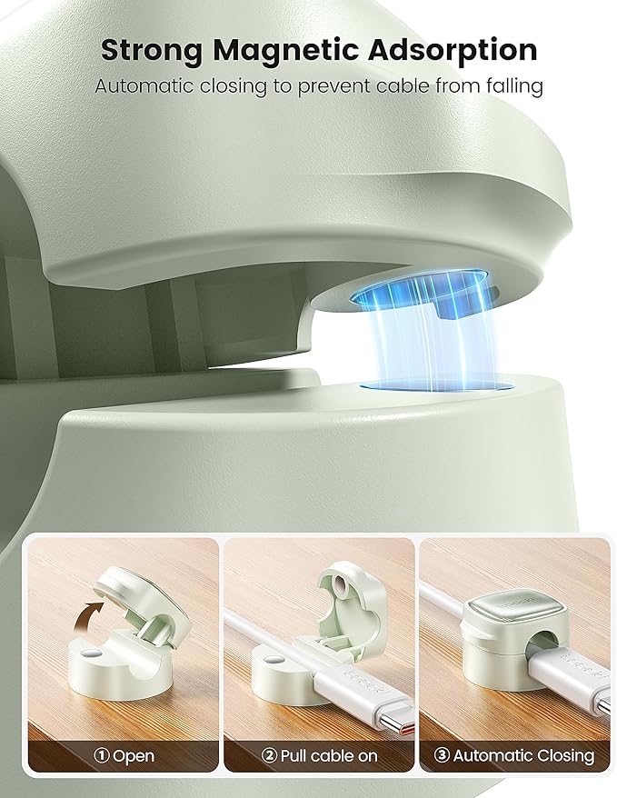 6 Pack Magnetic Cable Clips – Cord Organizer & Holder, Toocki Adhesive Cable Management, Wire Holder for USB Charging Cables, Ideal for Home, Office, Car, Desk, and Nightstand-Green