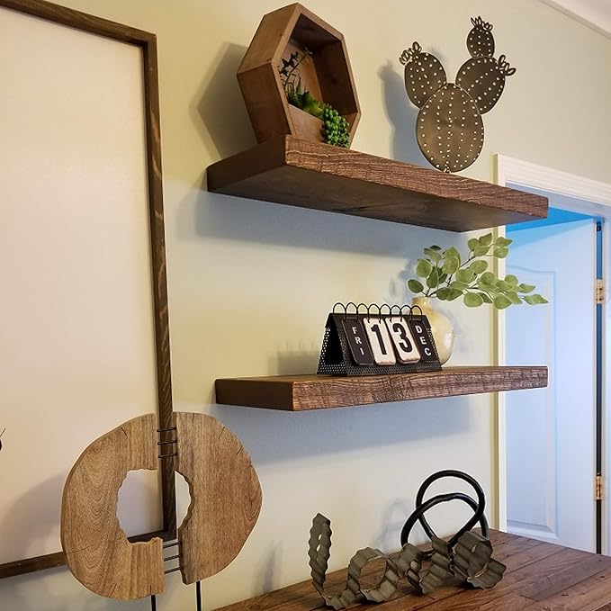 joelsantiques - 30 Inch Wooden Floating Shelves for Wall - 30x6x2 in - Made of Natural Wood - Long Heavy Duty Rustic Wall Shelves for Bedroom - Perfect for Living Room, Kitchen - Medium Brown