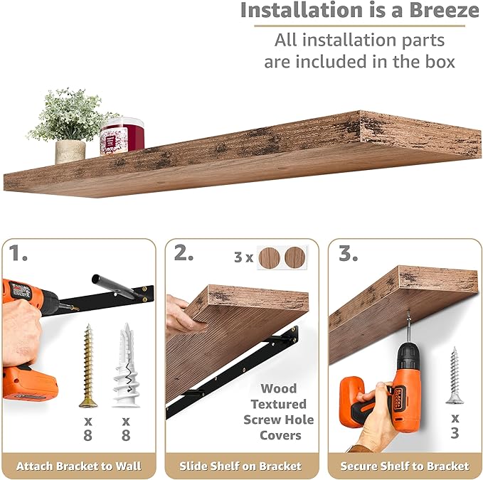 Sorbus Floating Shelves for Wall - 55 Inch Extra-Long Bathroom Shelves, Wall Decor for Bedroom, Kitchen, Living Room, Book Storage - Mounted Floating Shelf with Hidden Brackets (Mahogany, 2 Pack)