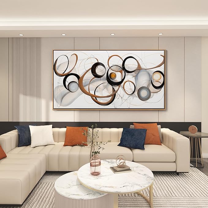 Abstract Wall Art, Modern Framed Canvas Wall Art for Living Room, Large Wood Wall Art Decor, Brown and Black Office and Kitchen Decorations, Bedroom Aesthetic, Modern Painting Print 20×40