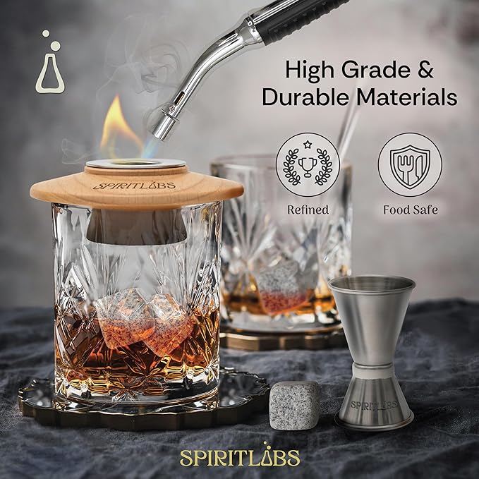 Cocktail Smoker Kit with Premium Torch | All-in-One Whiskey Smoker Kit with 6 Flavors Wood Chips - Bourbon, Old Fashioned Drink Smoker Kit Making it a for Men, Husband and Dad