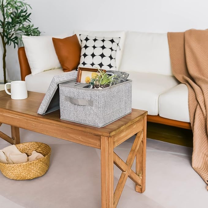 GRANNY SAYS Closet Storage Bins, Fabric Boxes with Lids, Shelf Baskets for Closet Organization, Stackable Storage Containers, Gray, Medium, 3-Pack