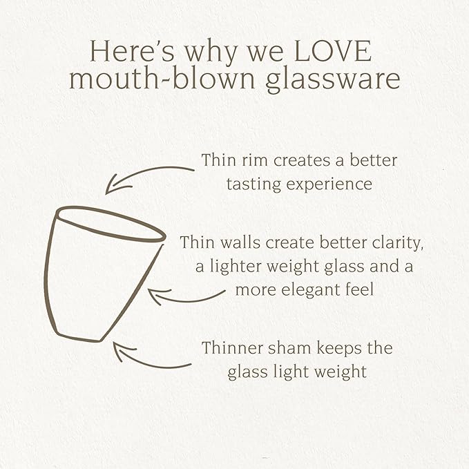 over&back 19oz Traditional Glassware - Set of 4 Classic Stemless Drinking Glasses for Parties, Get-togethers, and More - Mouth-Blown - Wine Cups for Kitchen and Dining Room - Clear, Water (19oz)