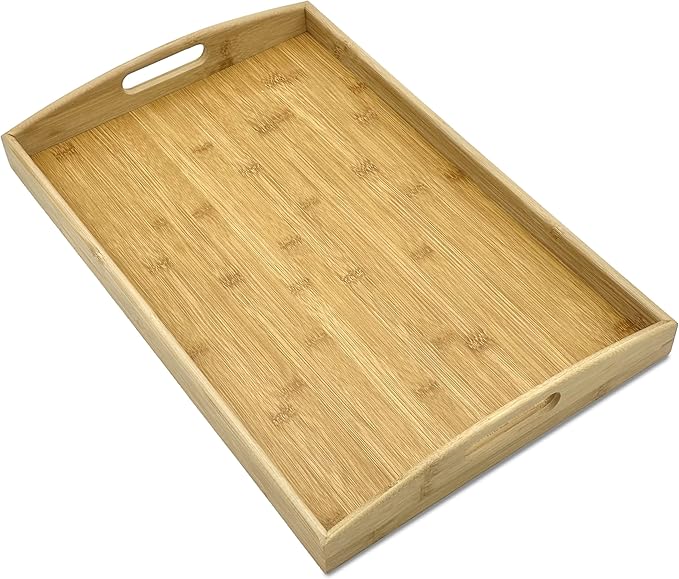 Bam & Boo Natural Bamboo Serving Tray Extra Large Rectangular with Handles for Food, Drinks, Storage, Decor, Vanity, Breakfast, Parties, Weddings, Picnics(20” x 13” x 2.35”, Natural)