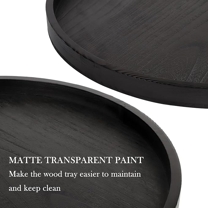 Round Ottoman Table Tray Round-24 - Rustic Wooden Serving Tray for Farmhouse Decorative Oversized Coffee Table Trays Living Room Kitchen Counter Breakfast Black