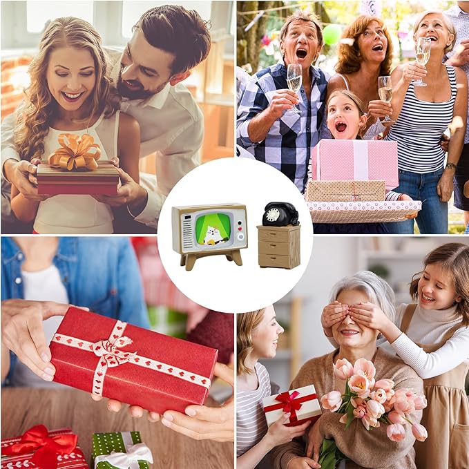 Cute Mini TV and Telephone Cabinet Figurine for Living Room,Shelf Decor Cute Design Perfect Cute Cat Gift for Cat Lovers