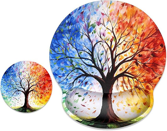 ITNRSIIET Ergonomic Mouse Pad with Wrist Support Wrist Rest Smooth Surface Non-Slip Rubber Base Comfortable Office Supplies Pain Relief, 9.8 x 9.1 inches, The Tree of Life