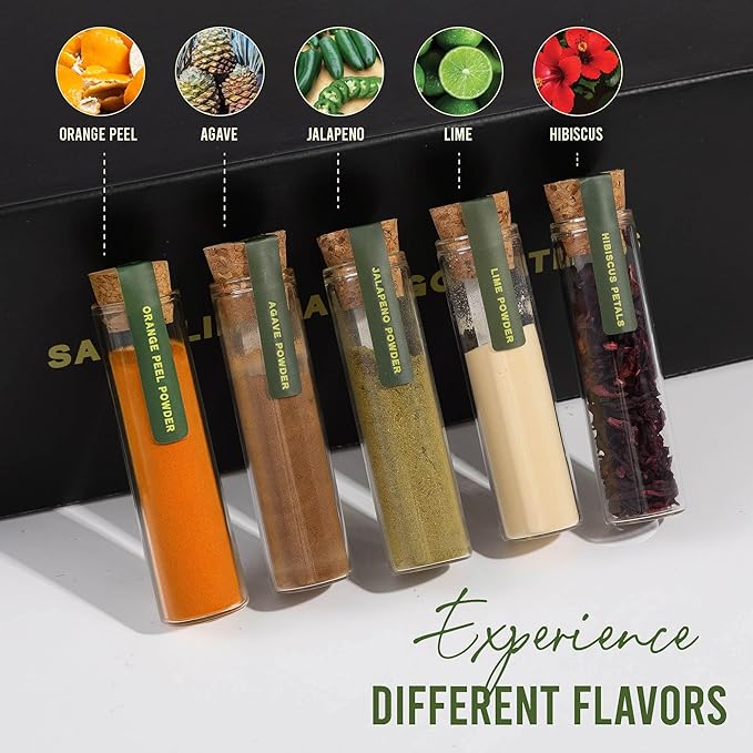 Margarita Kit Gift Set - 5 Botanicals - 2 Glasses - Stainless Steel Shaker & Jigger - Citrus Squeezer - Lime Infused Salt - Dried Lime - Recipe Book - Infusion Cocktail Kit - Basket Gift Set For Women