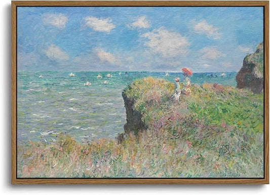 KISSFOX Monet Wall Art Cliff Walk Impressionist Canvas Print Nature Wilderness Painting Gallery Artwork Aesthetic Pictures Decor Living Room Bathroom Office Bedroom