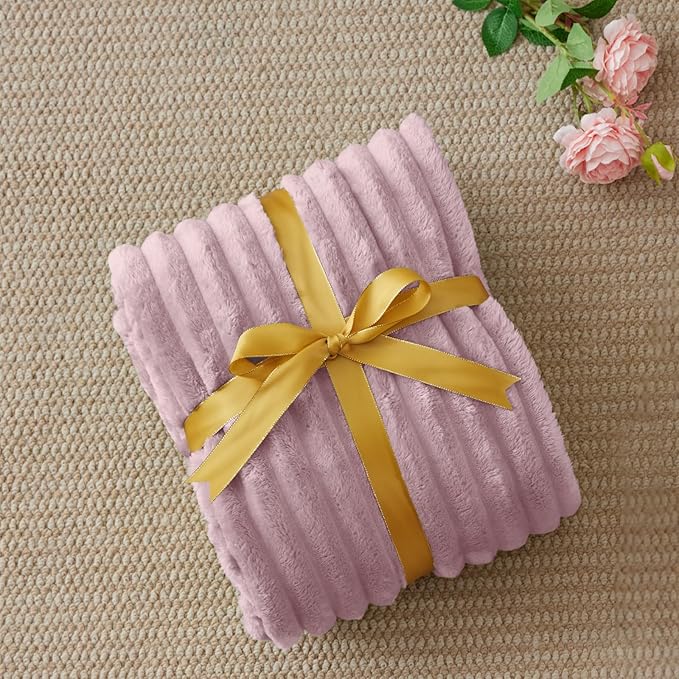 BEDELITE Fleece Throw Blanket for Couch - 300GSM Soft & Warm Fluffy Berry Purple Blanket, Decorative and Giftable Striped Blankets for Women, Men, 50"x60"