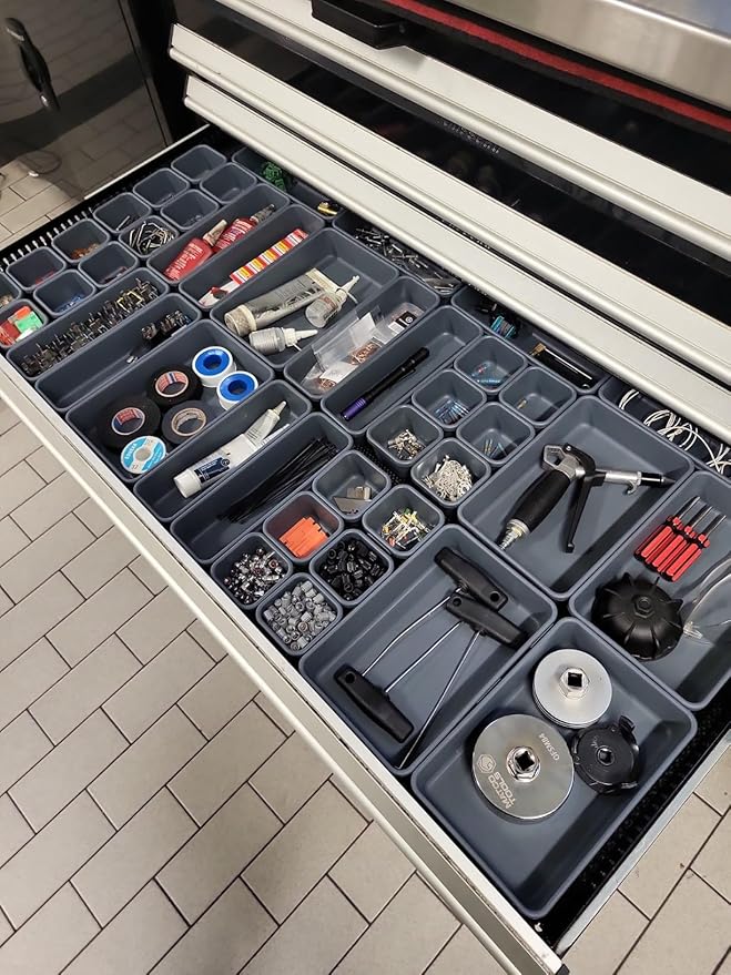 Gonice 30 PCS Black Interlocking Desk Organizer, Plastic Drawer Organizer Tray, Drawer Separator Tray for Office,Bathroom,Kitchen