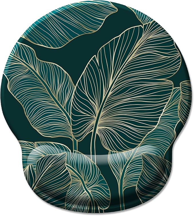 Ergonomic Mouse Pad Wrist Support, Green Tropical Leaves Mouse Pads with Wrist Rest, Computer Mousepad for Gaming with Non-Slip PU Base, Comfortable Mouse Pad Office Decor Desk Accessories