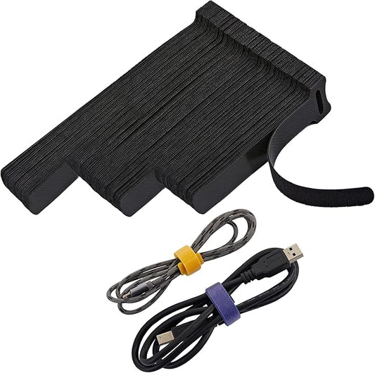 150 PCS Reusable Cable Ties with Hook and Loop, Multi-purpose Adjustable Cable Management Wire Ties Cable Straps for Organizing Home, Office and Data Centers (Black, 4"-6"-8")