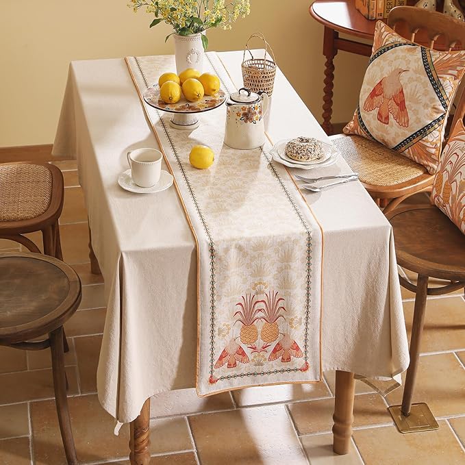 patdrea Designer Tropical Linen Table Runner 71 Inch Long, Yellow Vintage Elegant with Pineapple Pattern Table Mat,Decoration for Kitchen Dining Coffee Table Cover Banquet Christmas , 12"*71"